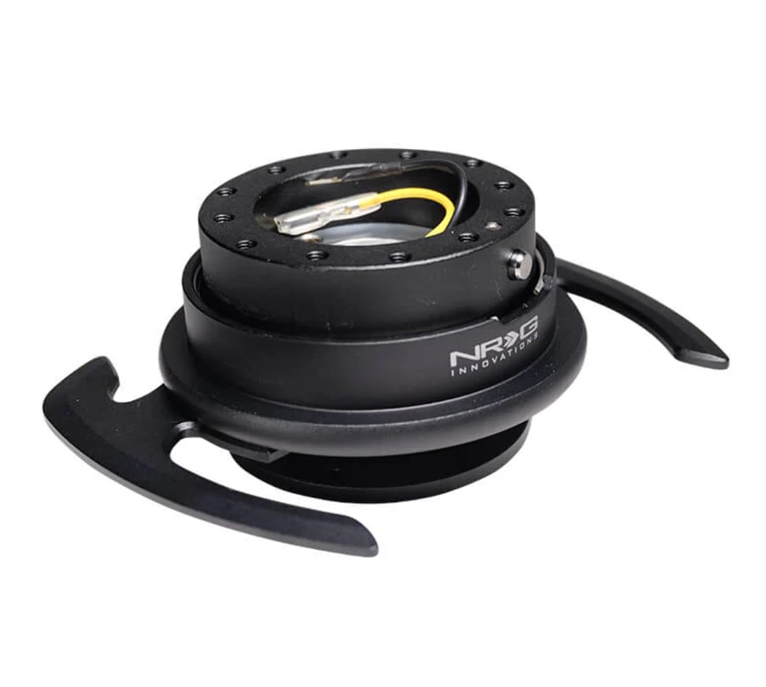NRG Innovations GEN 4.0 NRG-SRK-700BK Steering Wheel Quick Release Kit Adapter, Black Body/Black Ring With Handles & 6x70 and 6x74mm Bolt Patterns