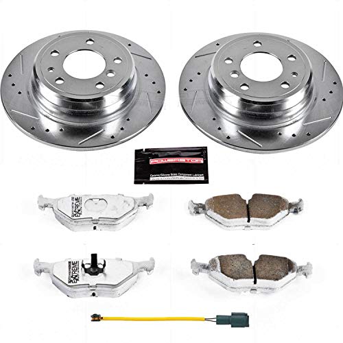 Power Stop K7336-26 Z26 Carbon Fiber Brake Pads Rear with Drilled & Slotted Brake Rotors Kit For BMW 525i 1989, BMW 535i 1989 [Model Specific]