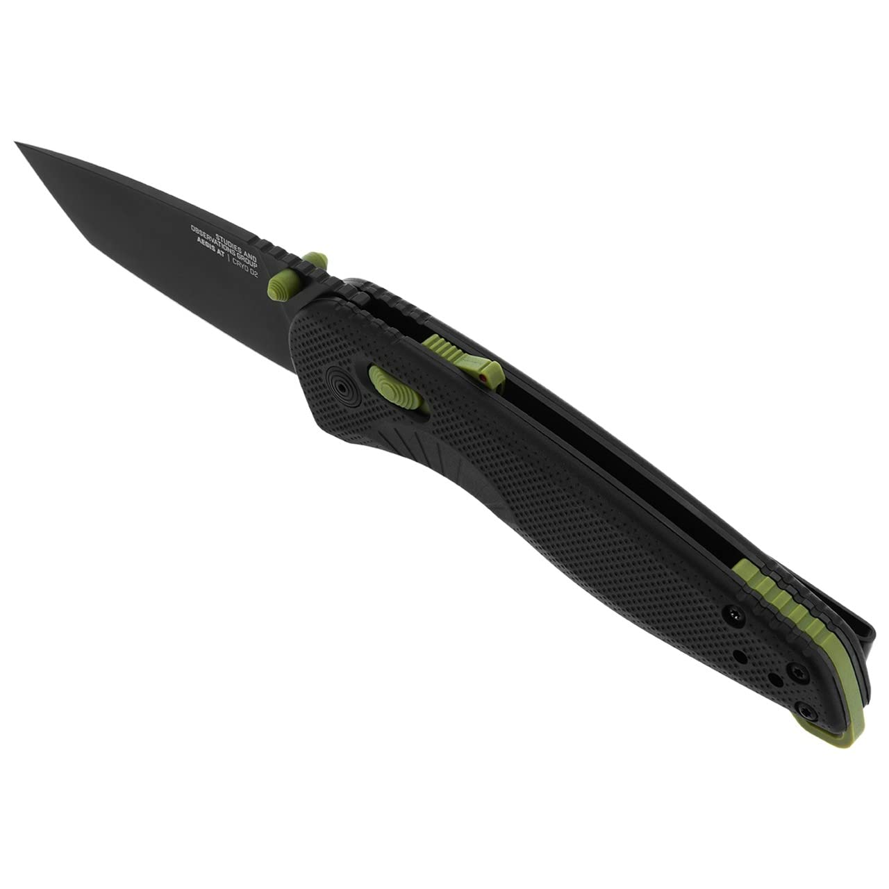SOG Aegis Tanto Outdoor Pocket Folding Opening Knife, Ambidextrous at-XR Lock with Ergonomic Handle, D2 Steel Blade, Built-in Blade Locking Safety and Spine-Mounted Safety System, Black & Moss