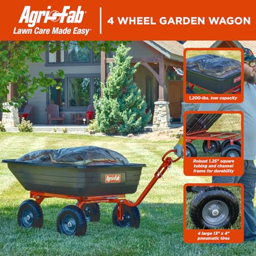 4-Wheel Agri-Fab 45-0594 Poly Convertible Pull/Tow Garden Dump Cart 1,200lb Tow Capacity Black