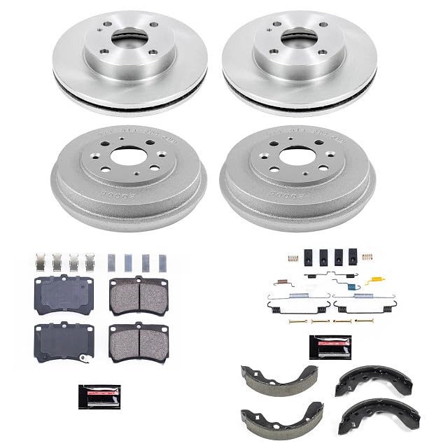 Power Stop KOE15442DK Front and Rear Replacement Brake Kit-OE Brake Drums & Ceramic Brake Pads For Ford Escort, Mazda Protege, Mercury Tracer [Model Specific]