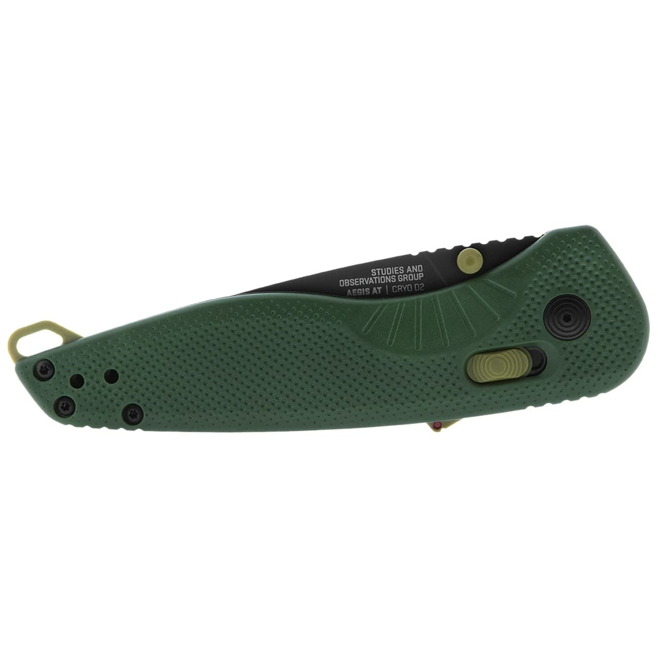 SOG Aegis Tanto Outdoor Pocket Folding Opening Knife, Ambidextrous at-XR Lock with Ergonomic Handle, D2 Steel Blade, Built-in Safety Blade Locking and Spine-Mounted Safety System, Forest & Moss