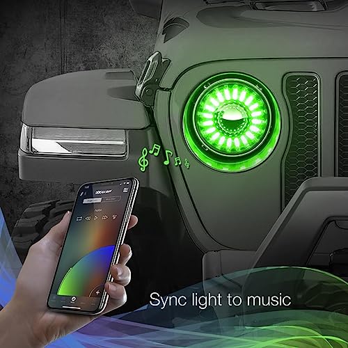 XKGLOW 2pc XK-7IN-JP-KIT-DM 7in RGB Jeep JK TJ Headlight Kit with Dual-Mode Dash Mount Controller