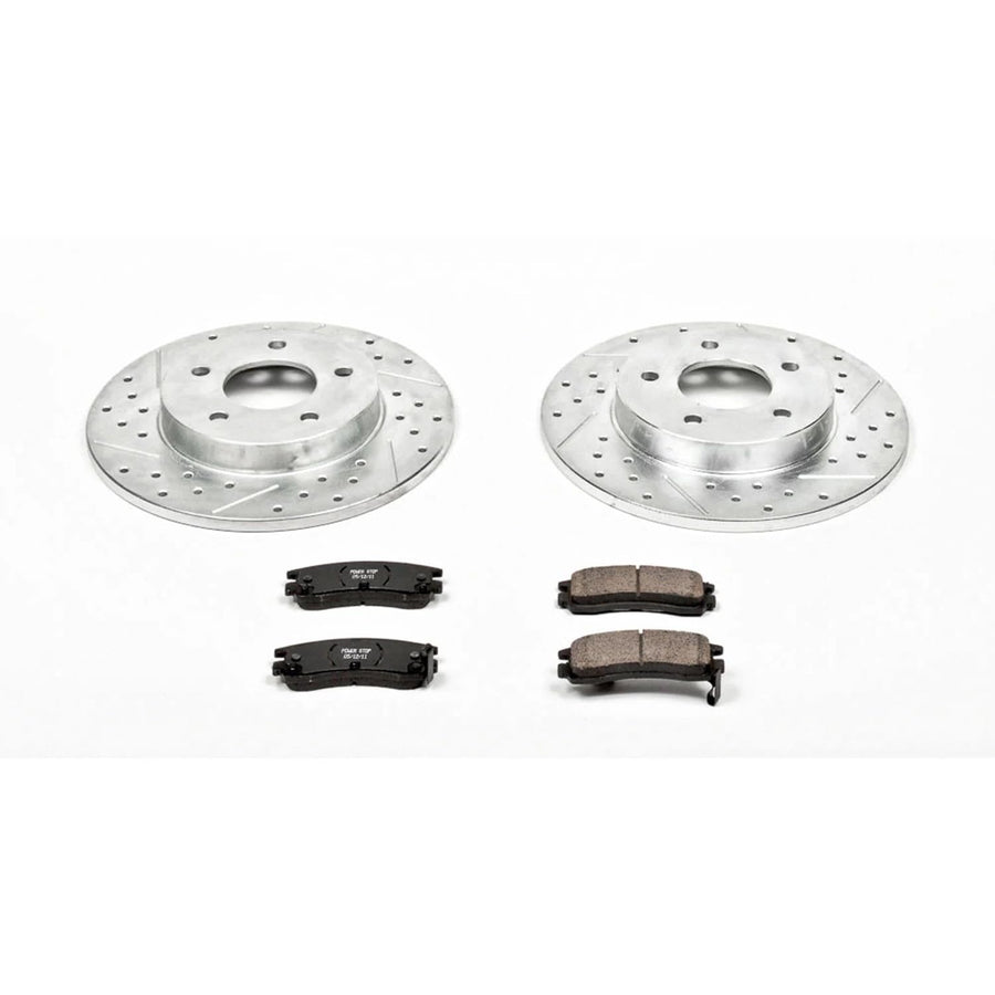 Power Stop K3115 Z23 Carbon Fiber Brake Pads with Drilled & Slotted Brake Rotors Kit Rear