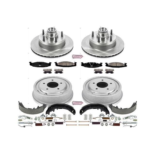 Power Stop Autospecialty KOE15170DK Front and Rear Replacement Brake Kit-OE Brake Drums & Ceramic Brake Pads For Ford E-150 Econoline, Ford E-150 Econoline Club Wagon [Model Specific]