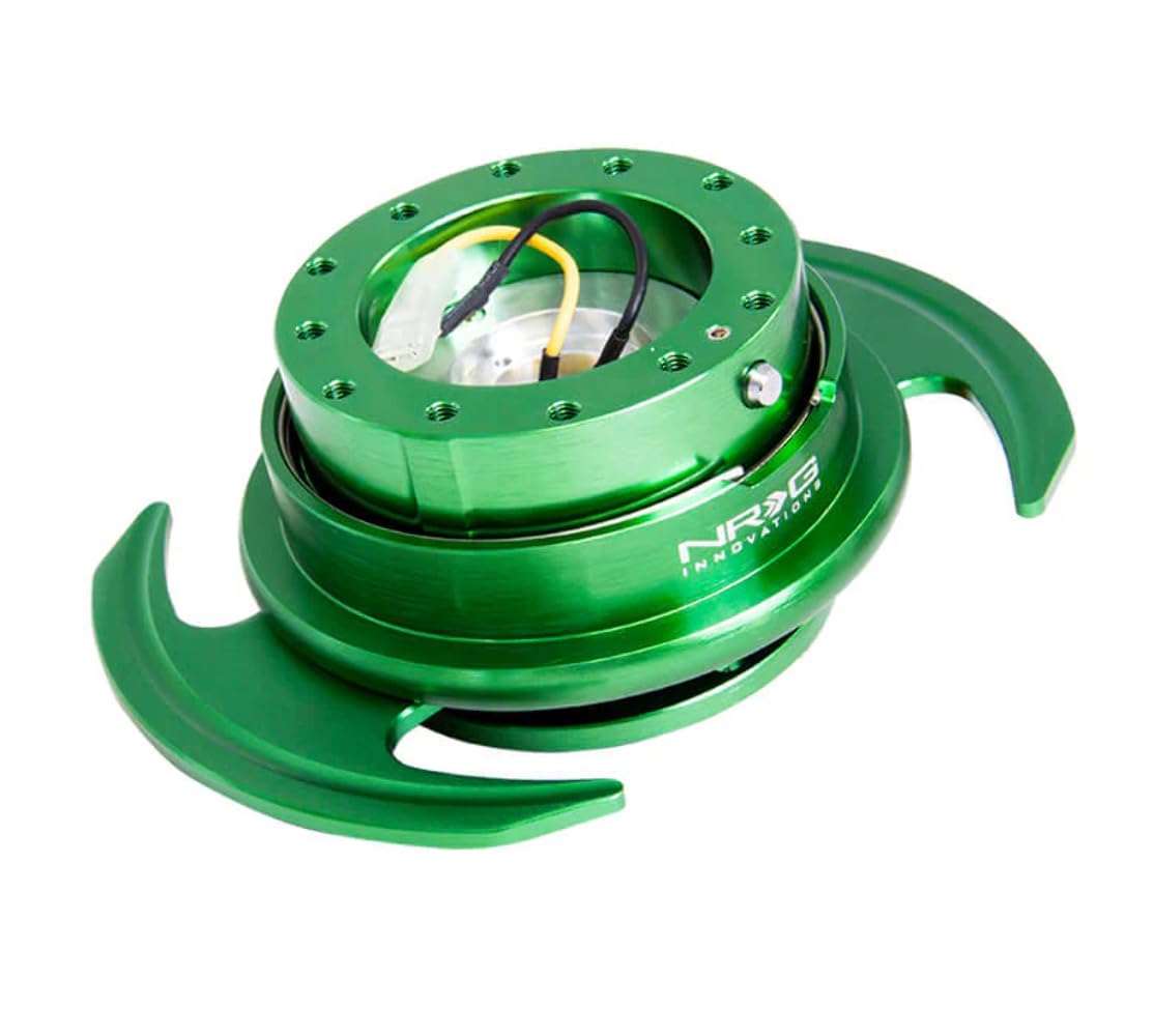NRG Innovations GEN 3.0 NRG-SRK-650GN Race Steering Wheel Quick Release Hub Adapter, 6-Hole Design & 6x70 and 6x74mm Bolt Patterns, Green Body/Green Ring With Handles