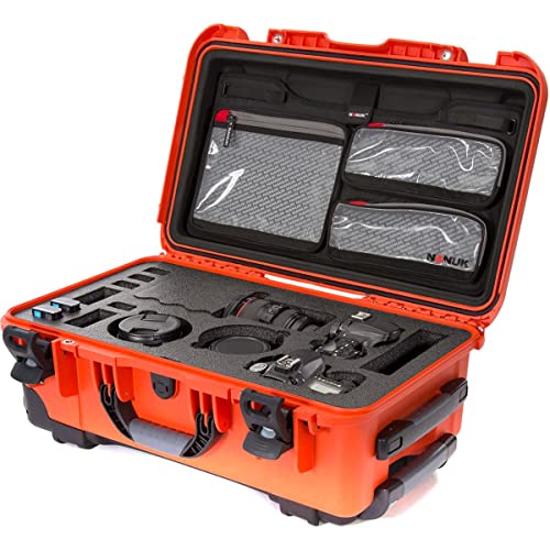 Waterproof Nanuk 935 Hard Case with Lid Organizer and Foam Insert for Canon, Nikon - 2 DSLR Body and Lens/Lenses - Orange