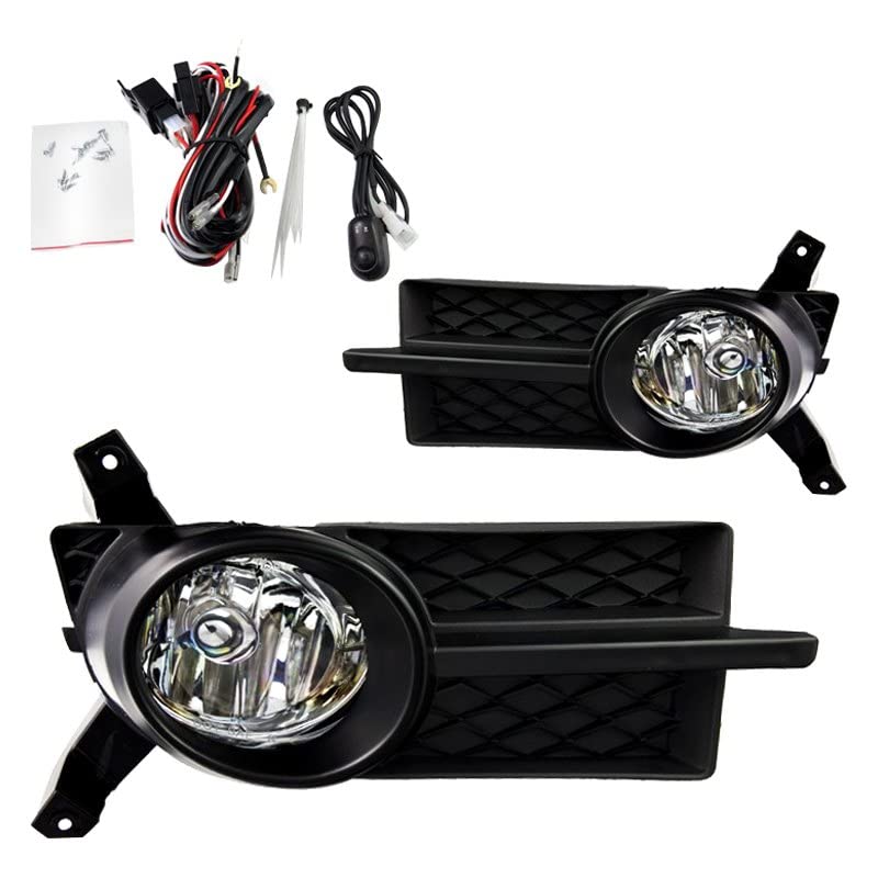 Fog Light Kit Winjet WJ30-0175-09 with Wiring Harness Switch Fuse Relay Bezels Pair Set Left and Right Driver Passenger Side OE Fitment Bulbs Included for 2007-2011 Chevrolet Aveo Euro - Clear Lens