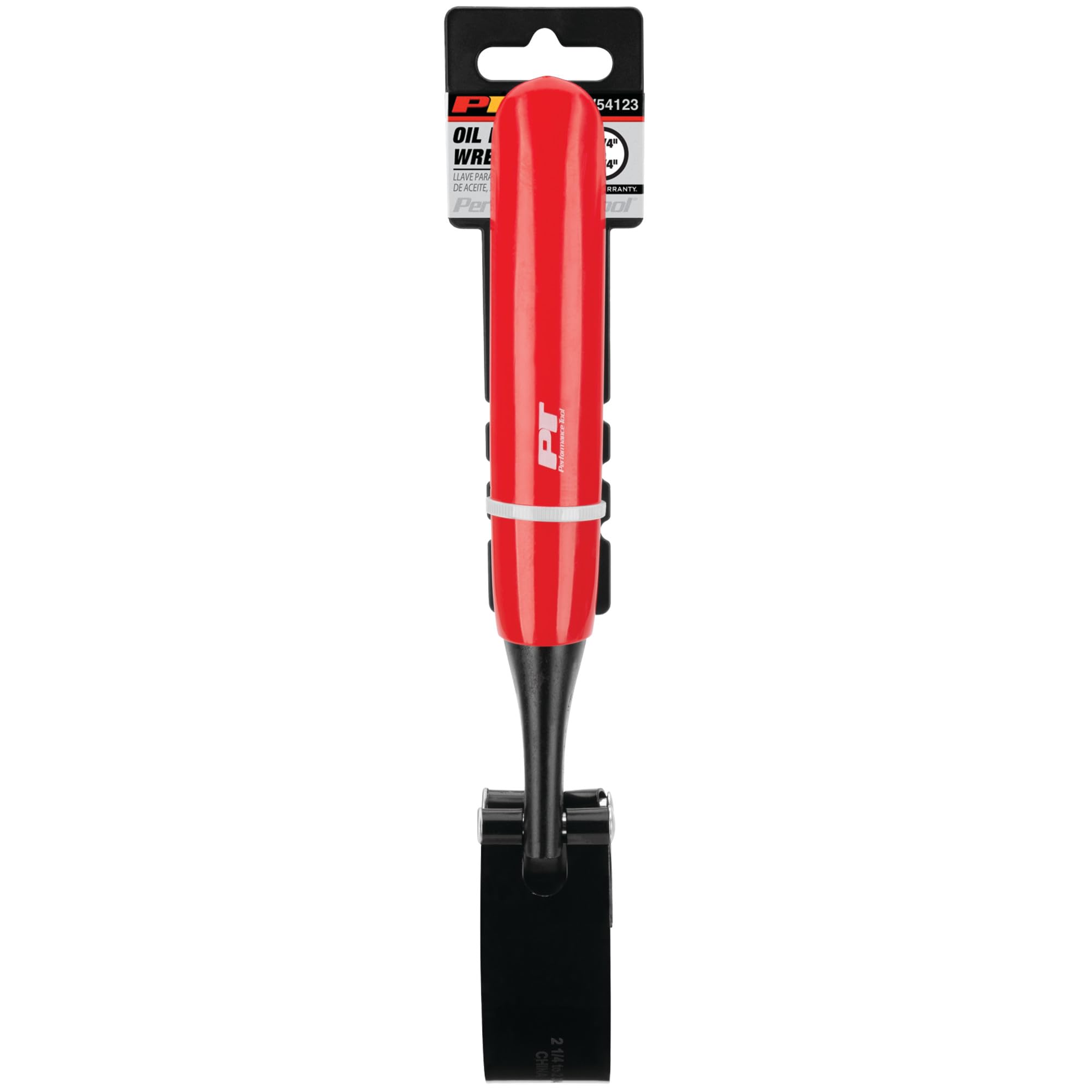 W54123 Performance Tool Oil Filter Wrench, Swivel Handle, Studded Steel Band, 2 1/4 in. to 2 3/4 in. (57mm to 69mm) Diameter, Black/Red