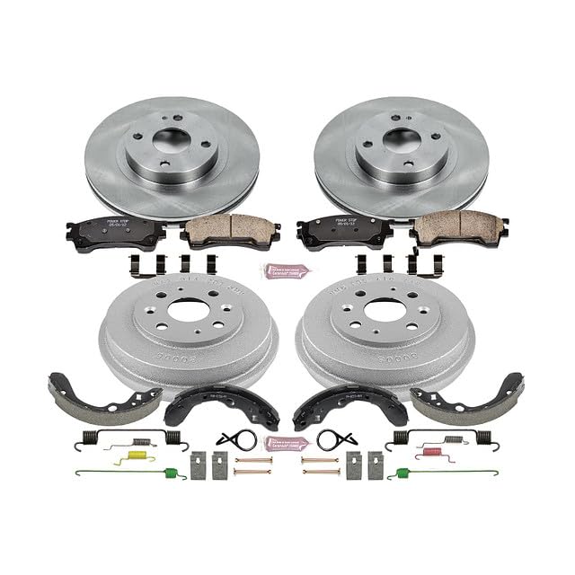Power Stop Autospecialty KOE15188DK Front and Rear Replacement Brake Kit-OE Brake Drums & Ceramic Brake Pads For Mazda Protege 1999-2000 [Model Specific]