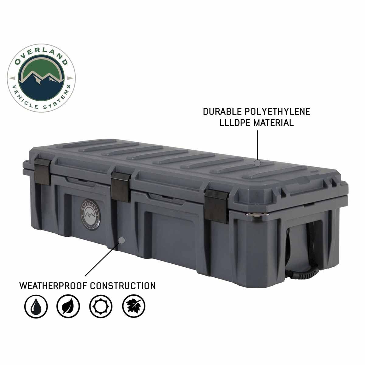 D.B.S. Overland Vehicle Systems 117 QT Dry Box Storage with Drain and Bottle Opener | Dark Grey | Waterproof Sealing | Heavy Duty Latches | 40100021