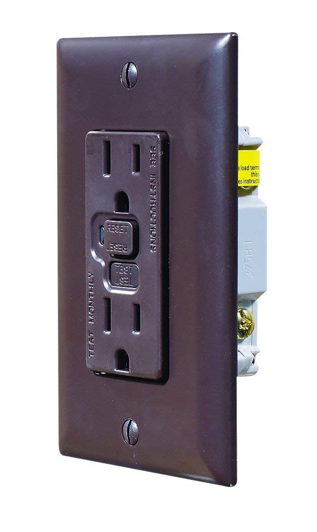 Dual GFCI Outlet S805, RV Designer with Cover Plate, Brown, AC Electrical