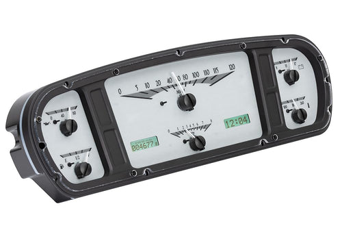 Dakota Digital VHX-65F-PU-S-W Analog Dash Gauge System with Compatible 1965-66 Ford Custom Cab Pickup, Silver Alloy Style, White Backlighting