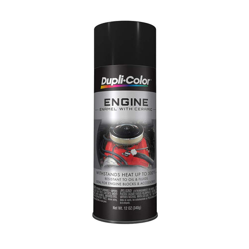 Engine Enamel Spray Paint Dupli-Color DE1634 with Ceramic - GM/Chrysler Low Gloss Black - 12 oz Aerosol Can