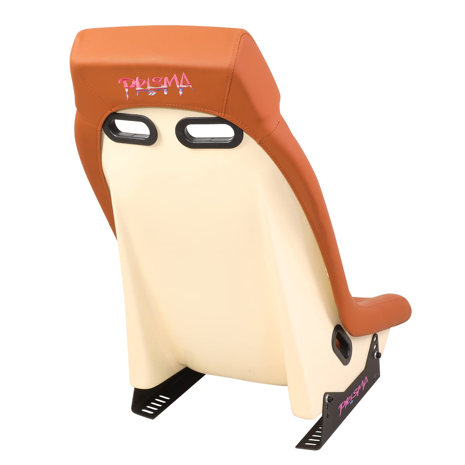 NRG Innovations Prisma GT Fixed Back Bucket Racing Seat with Brown Leather Brown Stitching/Stardust Off-White Back, PRI-100BR