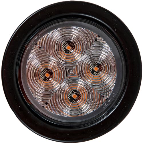 Buyers Products Round SL42CA LED Strobe Light, 4 Inches, Amber with Clear Lens SAE J595 Class 1, Safety Strobe Lights for Work Vehicles