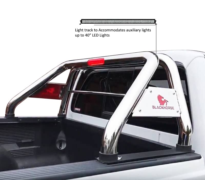 Classic Black Horse Roll Bar Includes 1 40in LED Light Bar Stainless Compatible with 15-22 GMC Canyon & 15-22 Chevy Colorado & 2016-2022 Toyota Tacoma-RB003SS-KIT