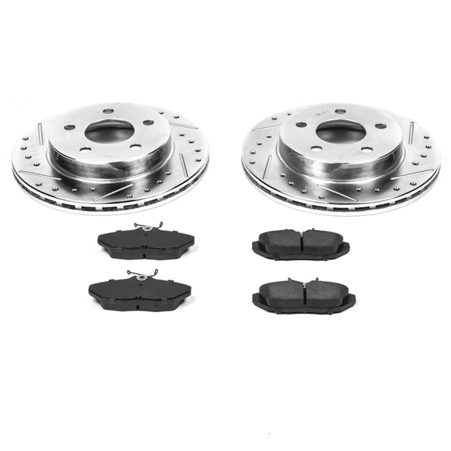 Power Stop K1297 Z23 Carbon Fiber Brake Pads Rear with Drilled & Slotted Brake Rotors Kit