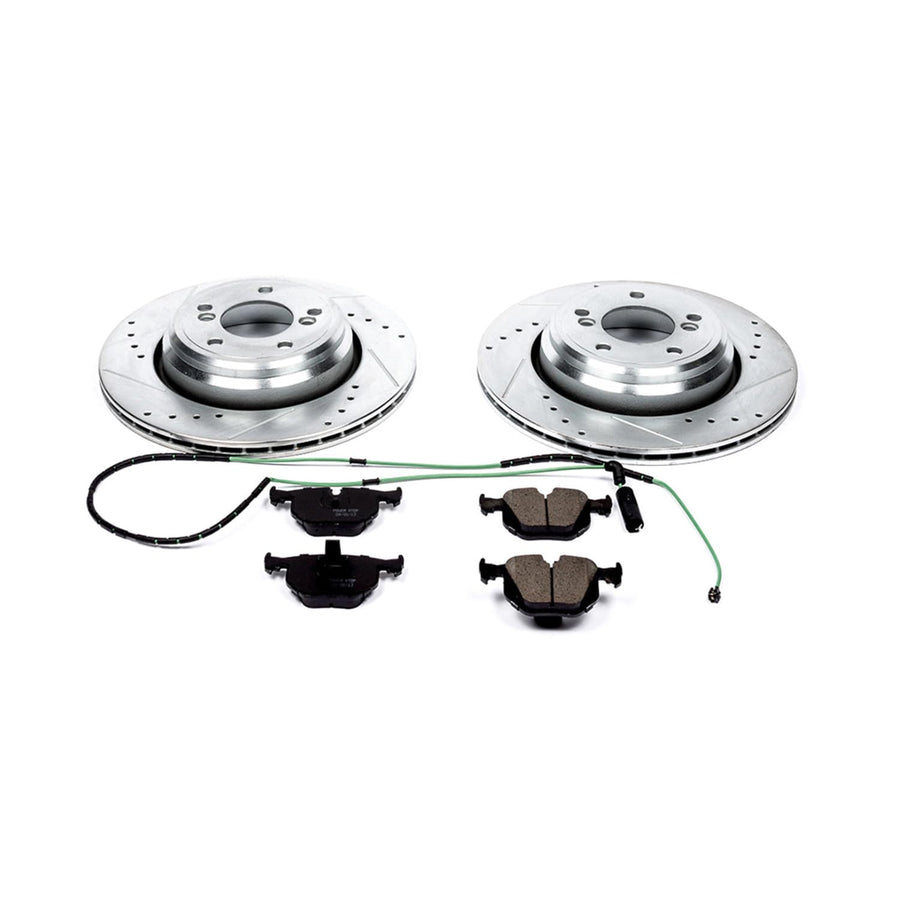 Power Stop K5732 Z23 Rear Carbon Fiber Brake Pads with Drilled & Slotted Brake Rotors Kit For BMW M3 2001-2006 [Model Specific]