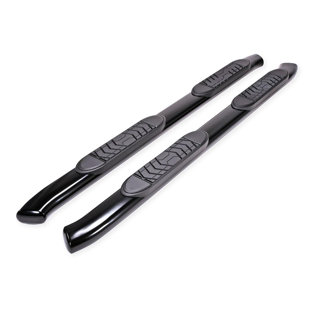 5 Inch Oval Bent TrailFX A7086B Nerf Bar Side Steps with Step Pads Black Powder-Coated Steel Welded End Caps Rocker Panel Mount Slip-Resistant Set of 2 Fits Crew Cab Trucks