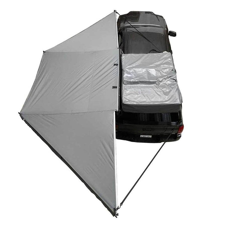 HD Nomadic 180 - Overland Vehicle Systems Awning W/Extended Poles High Roof, Universal, Grey Body, Green Trim W/Black Travel Cover