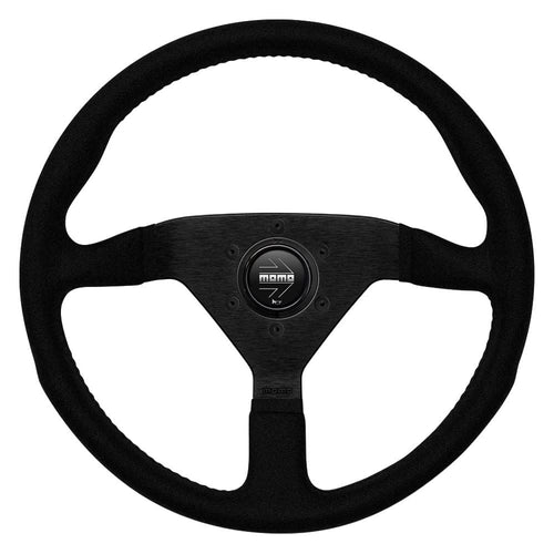 MOMO Motorsport Alcantara Montecarlo Steering Wheel Black Alcantara Grip Brushed Anodized Spoke BK Stitch Black Horn Button 350mm