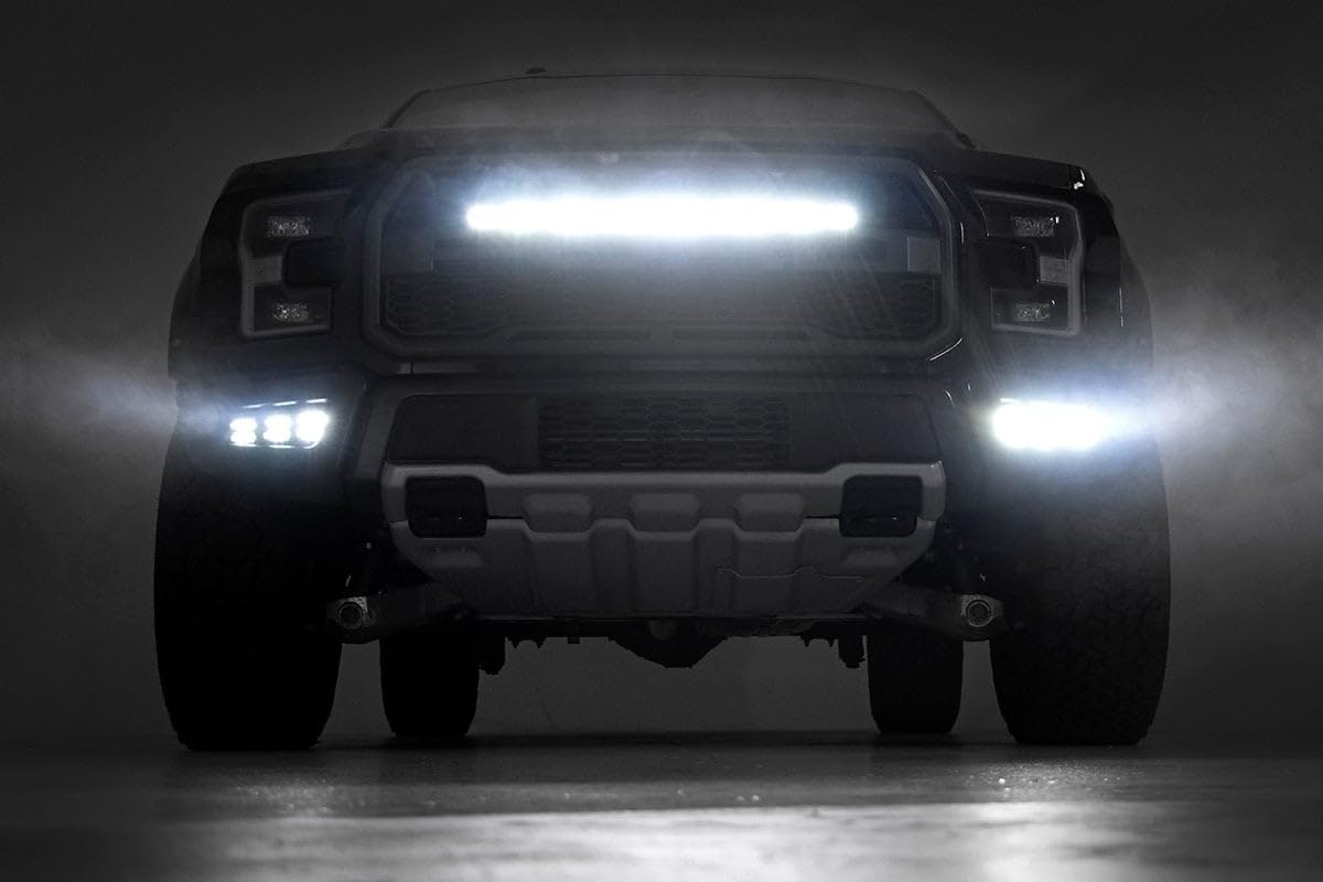 30" Curved LED Light Bar - Rough Country Black Series with Cool White DRL, 150W, Spot Beam