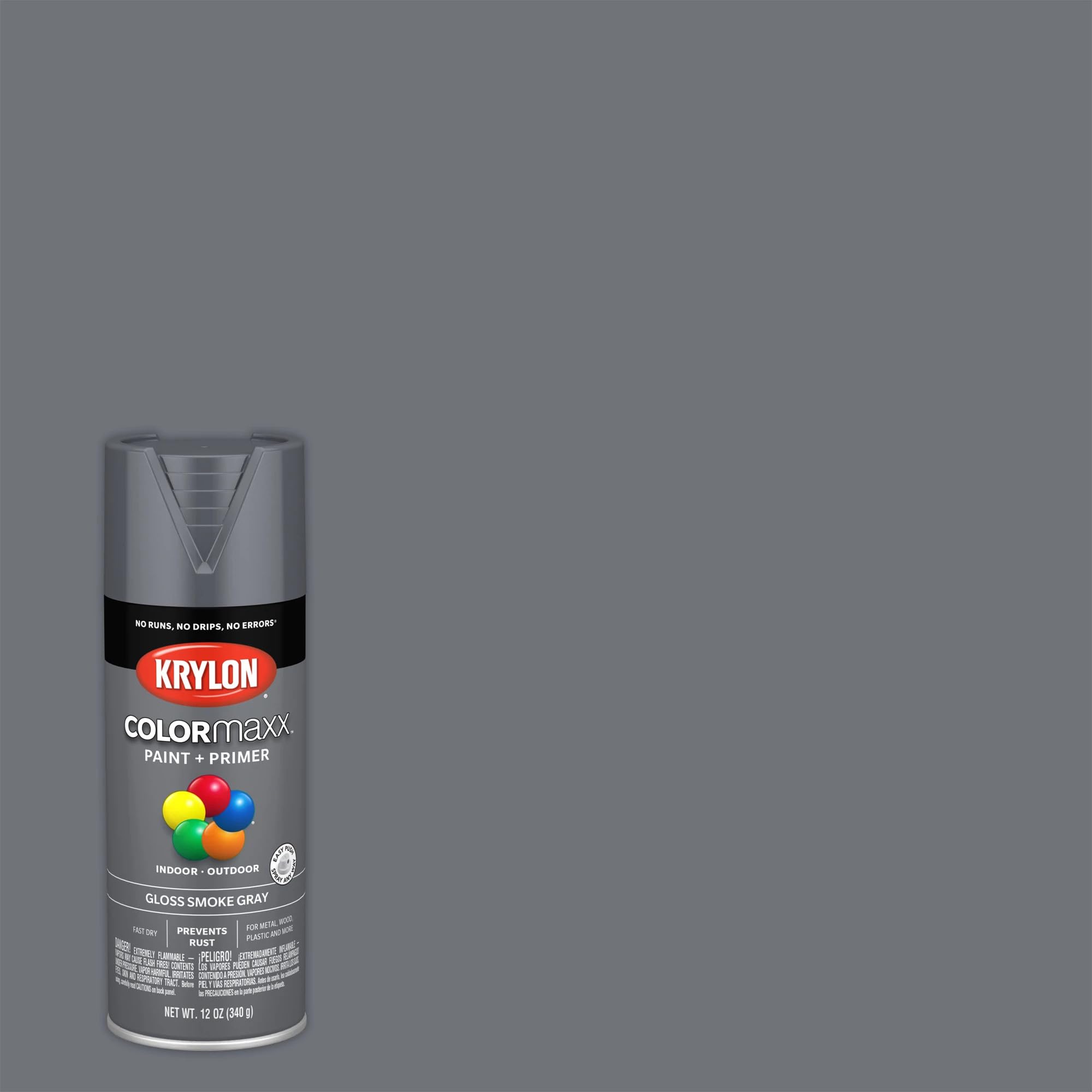 Krylon K05539007 Spray Paint and Primer COLORmaxx for Indoor/Outdoor Use, Gloss Smoke Gray, 12 Ounce (Pack of 1)