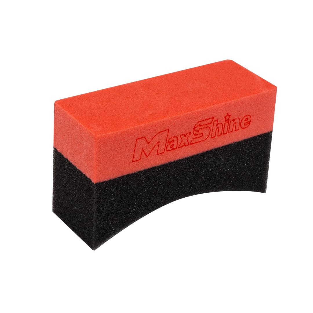 Maxshine Tire Dressing Applicator, Foam Pad Curved 10x4cm, Red & Black | Ergonomic Grip, High-Density Non-Abrasive | Even Tire, Trim & Wax Application