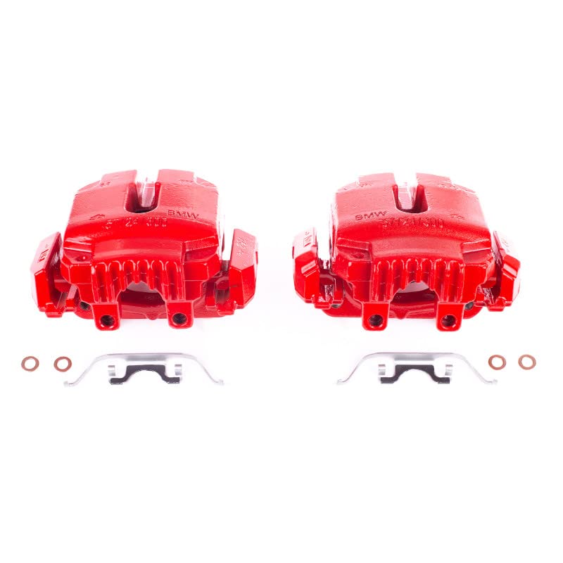 Power Stop S3242 Front Pair of High-Temp Red Powder Coated Calipers For BMW 325i 2006, BMW 325xi 2006, BMW 328i 2007, BMW 328xi 2007 [Model Specific]