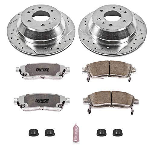 Power Stop K2050-26 Brake Pads Rear with Drilled Slotted Brake Rotors Kit For Rainier, SSR, Trailblazer, Trailblazer EXT, Envoy, Envoy XL, Envoy XUV, Ascender, Olds Bravada, 9-7x [Model Specific]