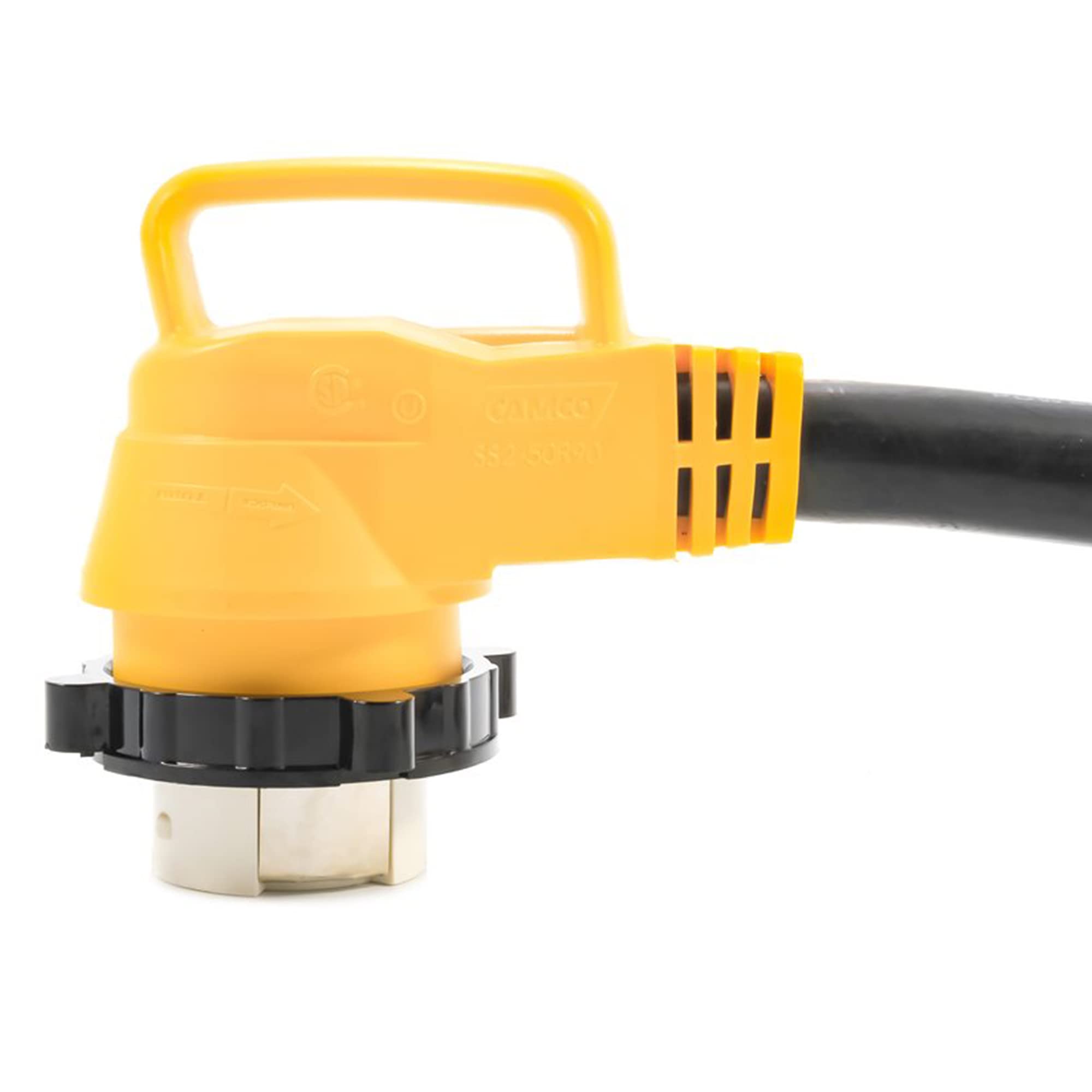 Camco 55572 50 AMP Locking Male/50 AMP Locking 90 Degree Female 18" PowerGrip Dogbone Electrical Adapter