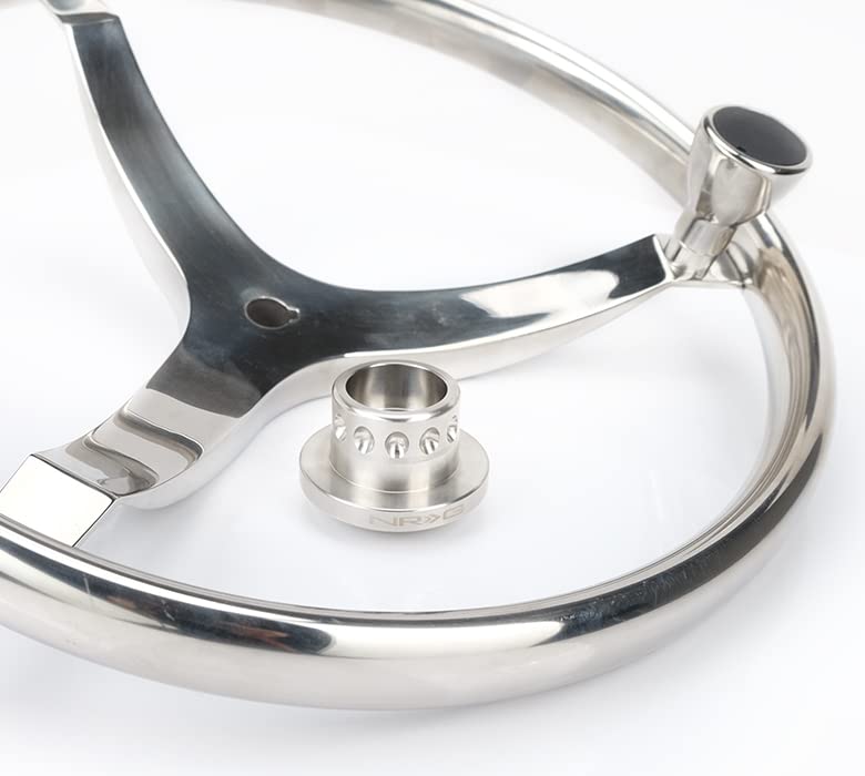 NRG Innovations Short Hub Spline Adapter Racing Style Steering Wheel, Stainless Steel 3/4" Keyway Tappered Shaft Fit Marine, Silver, NRG-SRK-RLMH