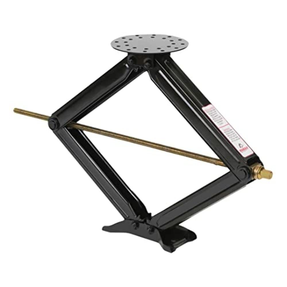 Leveling Jack Husky Towing 88124 for RV Frame - Manual Scissor Jack with Round Support Plate, 5000 lb Capacity, 30 Inch Max Lift, Black Powder Coated Steel, Set of 2 with Crank Handle