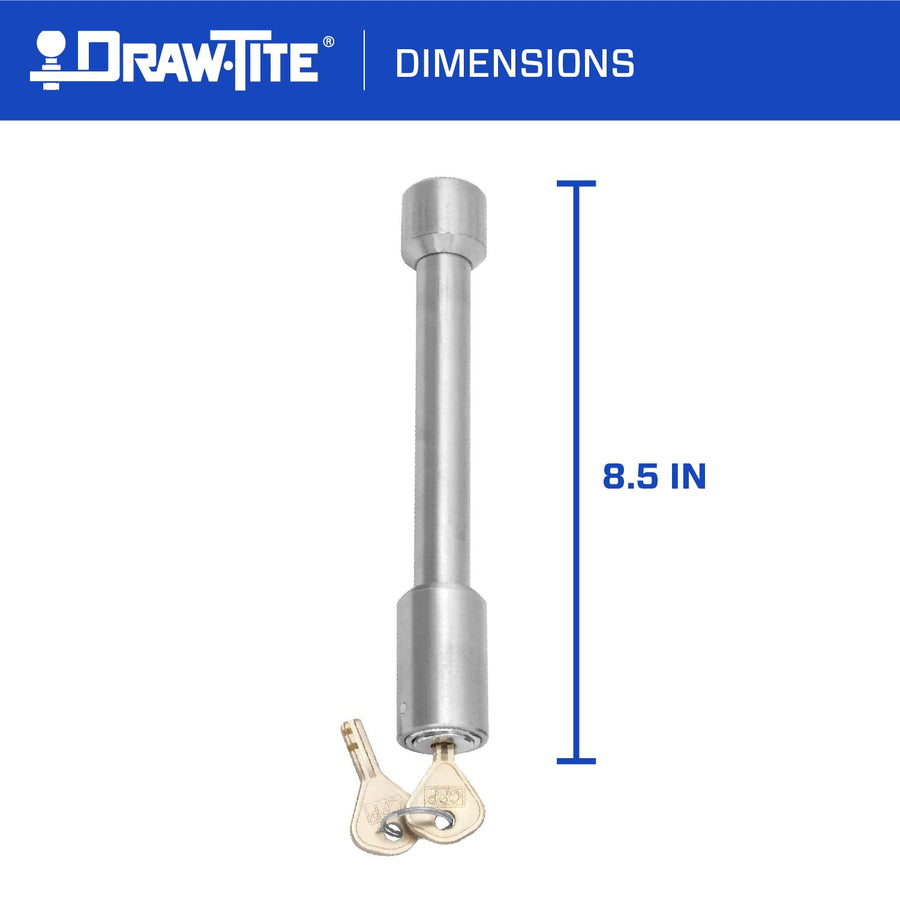 Trailer Hitch Lock Draw-Tite 580412, Fits 2-1/2 Inch Square Receiver, 5/8 Inch Pin Diameter, Dogbone Style, Stainless Steel