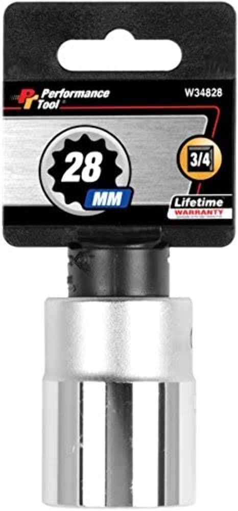 3/4-Inch Drive Performance Tool W34828 12-Point Standard Socket 28mm