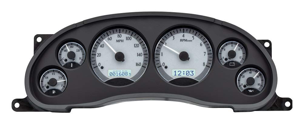 Dakota Digital VHX-94F-MUS-S-W Analog Dash Gauge System Compatible with 1994-2004 Ford Mustang Silver Alloy Style White Backlighting