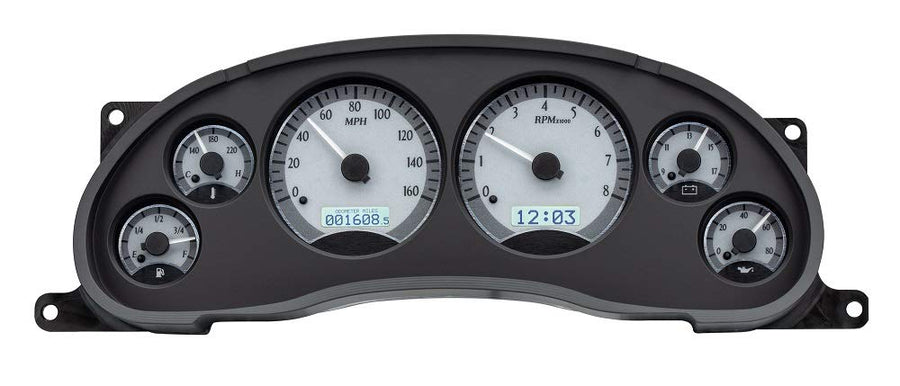 Dakota Digital VHX-94F-MUS-S-W Analog Dash Gauge System Compatible with 1994-2004 Ford Mustang Silver Alloy Style White Backlighting