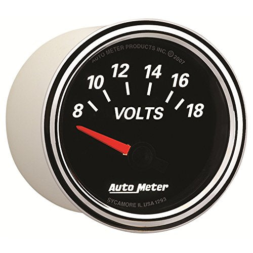 Auto Meter 1293 2-1/16" Designer Black II Short Sweep Electric Voltmeter Gauge 8-18 Volt