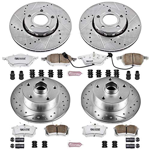 Power Stop K2825-26 Z26 Carbon Fiber Brake Pads Front and Rear with Drilled & Slotted Brake Rotors Kit For Audi A4 1999-2001 [Model Specific]