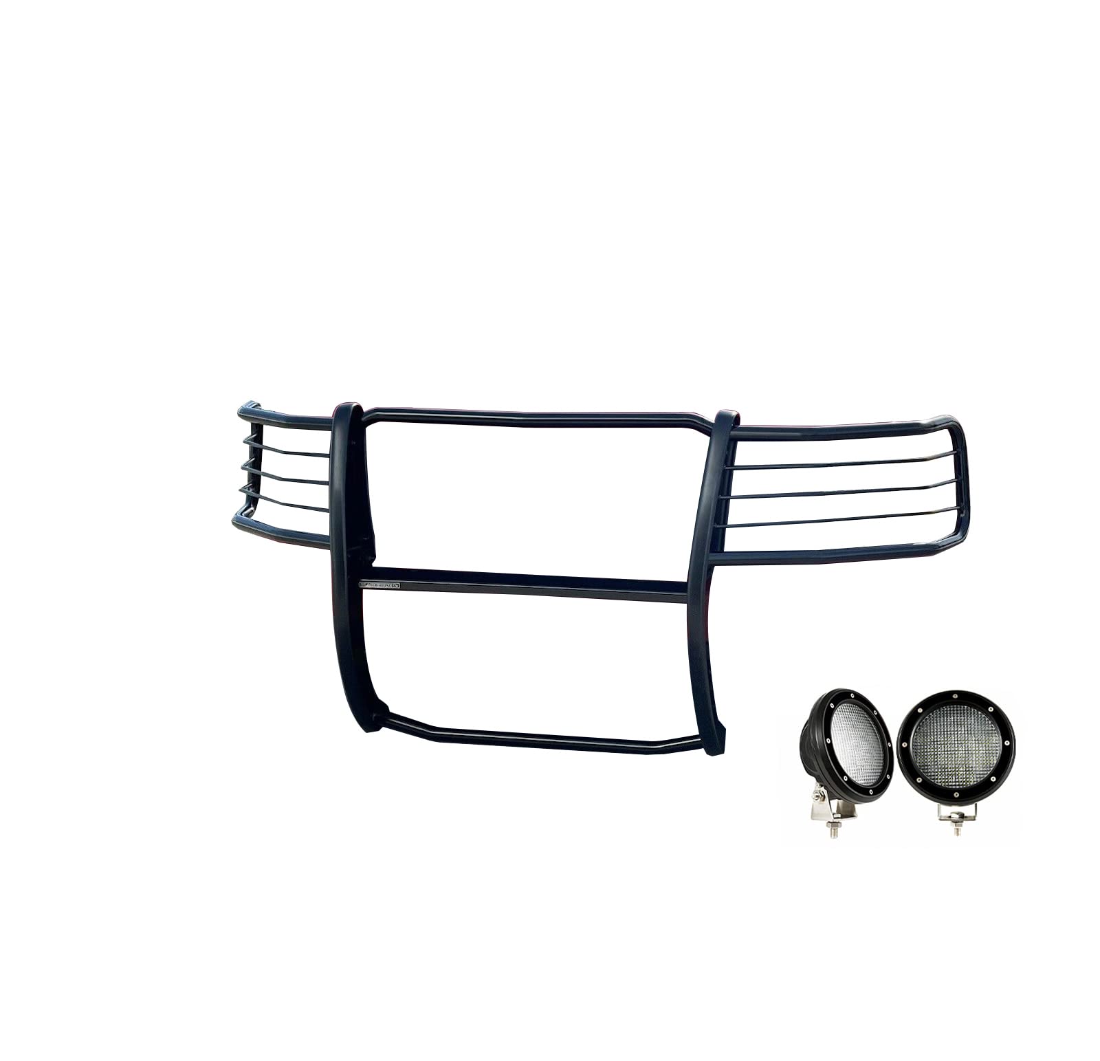Bumper Guard Black Horse Grille Brush Modular Black Come with Pair of 5.3" Dia.LED Lights with Black Trim Rings Compatible with 2004-2008 Ford F-150-17FP28MA-PLFB