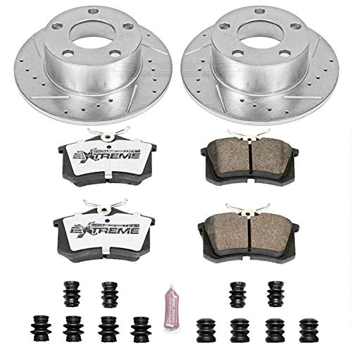 Power Stop K515-26 Z26 Carbon Fiber Brake Pads Rear with Drilled & Slotted Brake Rotors Kit For Audi A6 1998-2004, Volkswagen Passat 1998-2005 [Model Specific]
