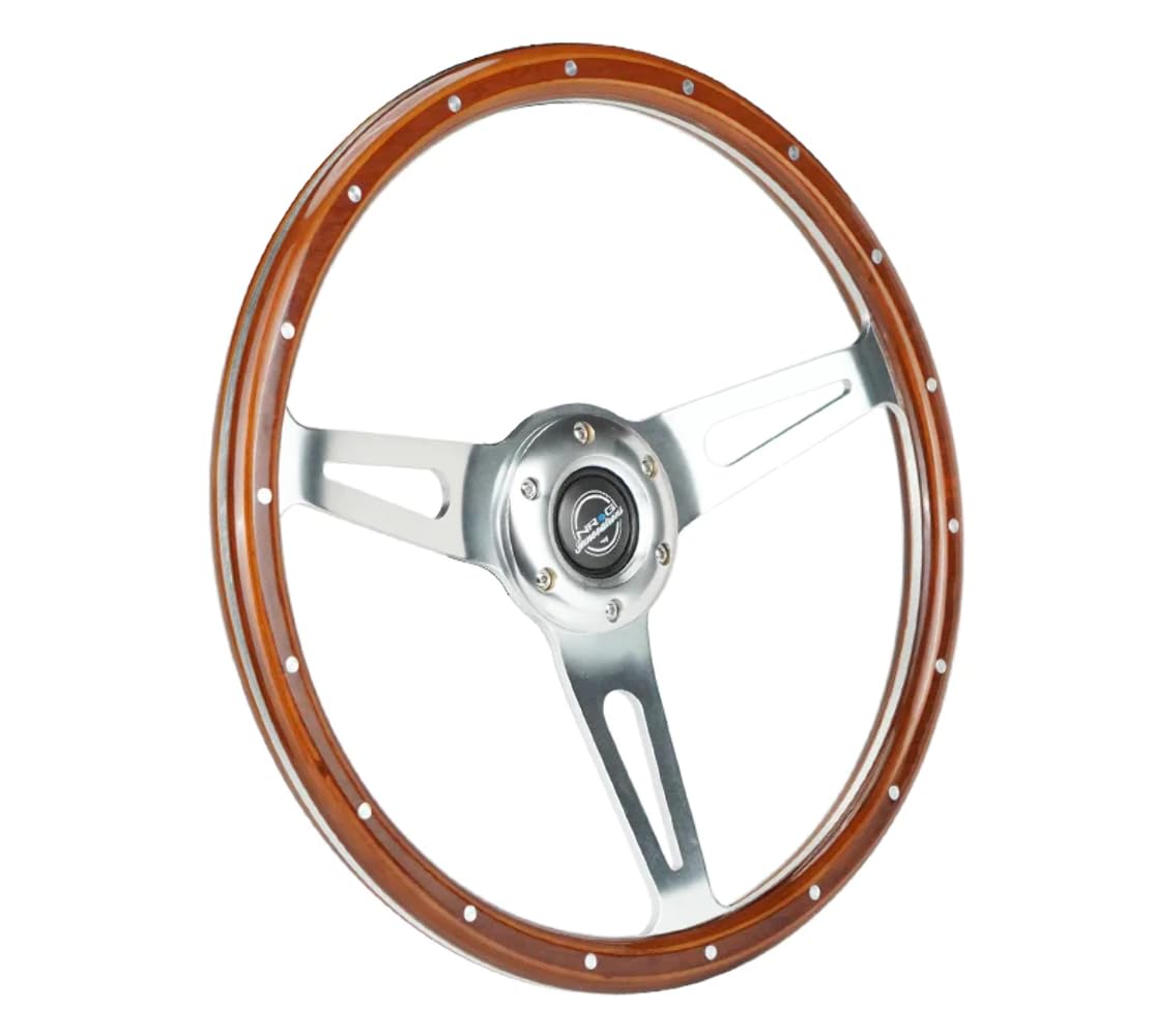 NRG Innovations Reinforced NRG-RST-363SL Classic Dark Wood Grain Steering Wheel, 360mm, 3 Spoke Center in Chrome