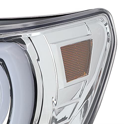 Chrome Projector Headlights SPEC-D TUNING w/LED Light Bar Compatible with 2007-2013 Toyota Tundra, 2008-2017 Toyota Sequoia, Left + Right Pair Headlamps Assembly