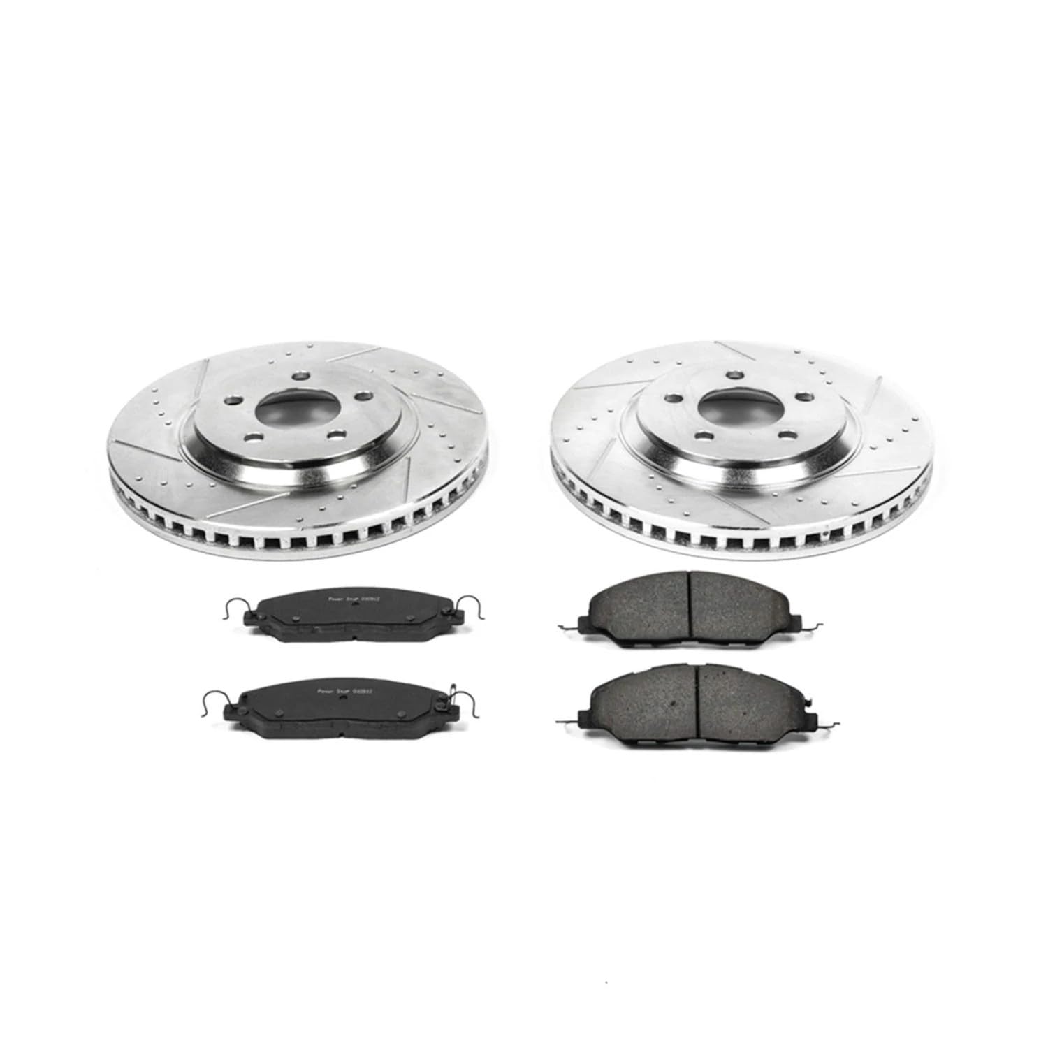 Power Stop K5407 Z23 Carbon Fiber Brake Pads with Drilled & Slotted Brake Rotors Kit For Ford Mustang 2011-2014 [Model Specific]