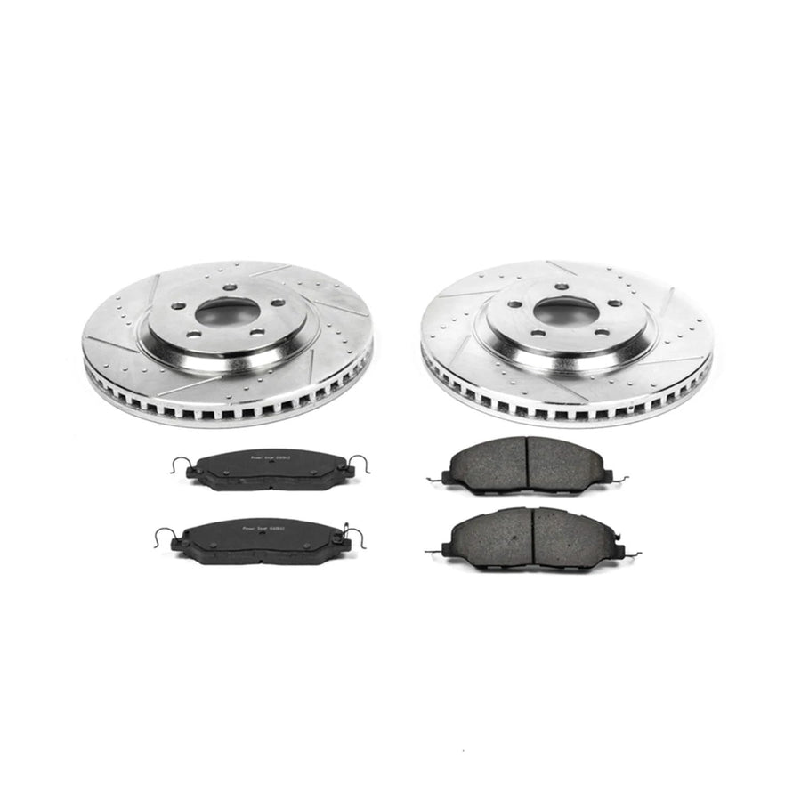 Power Stop K5407 Z23 Carbon Fiber Brake Pads with Drilled & Slotted Brake Rotors Kit For Ford Mustang 2011-2014 [Model Specific]