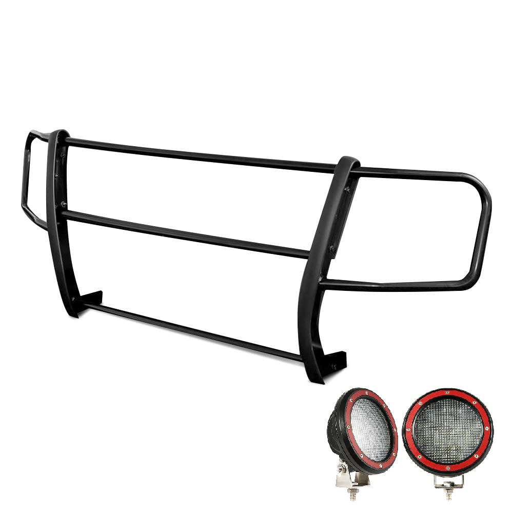SPARTAN Black Horse Grille brush Bumper Guard Modular Black Come With Pair of 5.3"LED Light with Red Trim Rings Compatible with 2014-2022 Ram Promaster 1500/Promaster 2500/Promaster 3500-17DOPRMA-PLFR