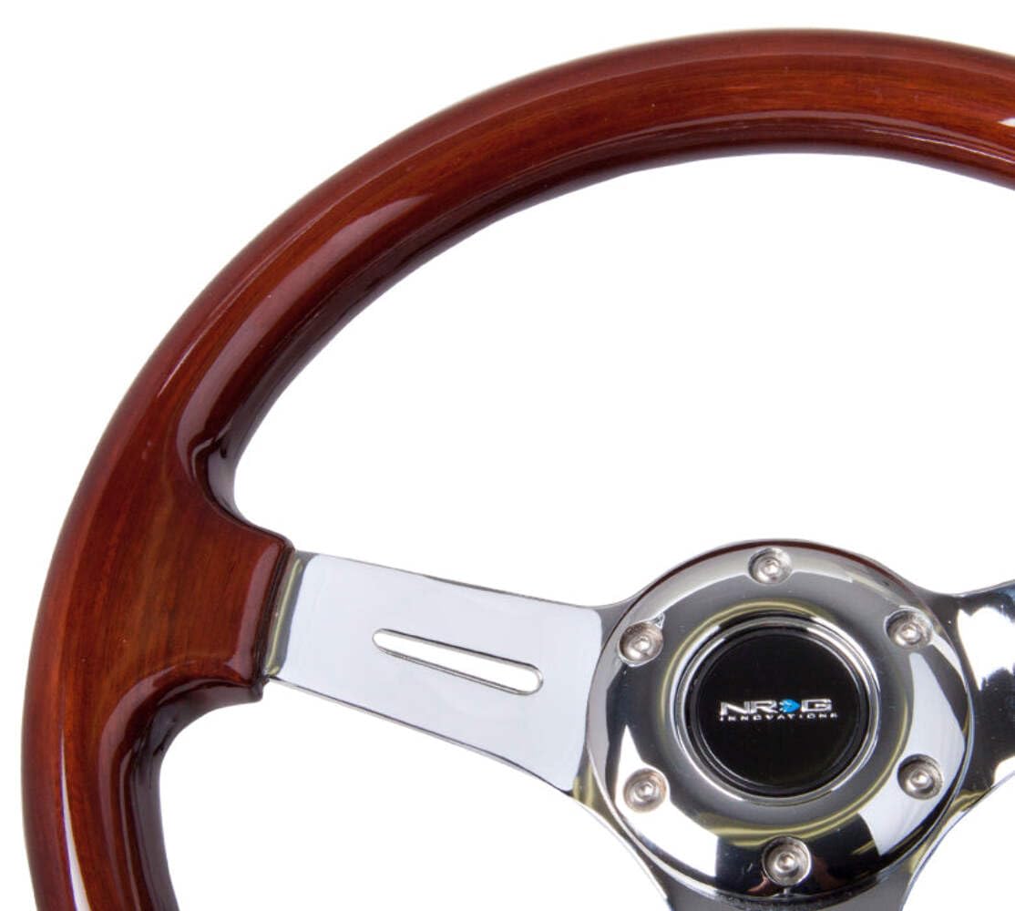 NRG Innovations Steering Wheel NRG-ST-015-1CH - 330mm - 25mm Deep Configuration, Classic Wood Grain Wheel 3 Spoke with Chrome Center