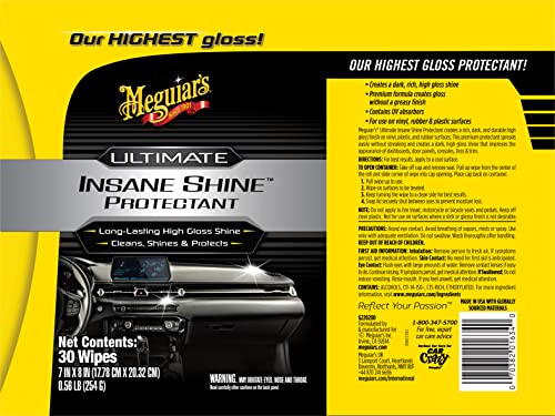 Ultimate Insane Shine Protectant Wipes Meguiar's - 3 Wipes