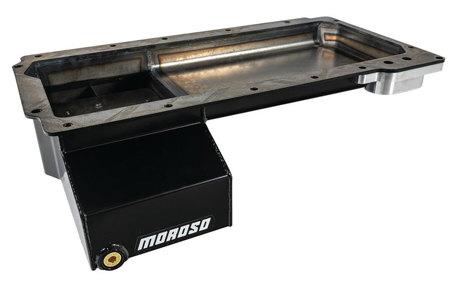 Moroso Front Sump Swap Oil Pan 20146 in Steel, Fits GM LS Engines, Use with Remote Oil Filter
